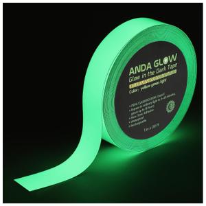 High Brightness Glow in The Dark Tape for Safety Marking, Art Craft DIY, Christmas Deco and Party Accessories. Non-Toxic Adhesive, Waterproof Rechargeable Luminous Tape (1 in X 30 ft) (Yellow-Green Light)
