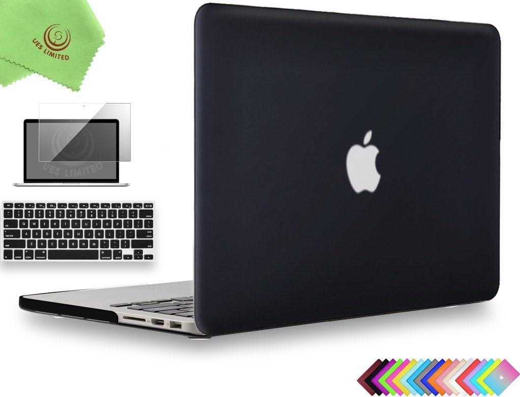 UESWILL 3 in 1 Matte Hard Case Compatible with MacBook Pro (Retina, 15 inch, Mid 2012/2013/2014/Mid 2015), Model A1398, NO CD-ROM, NO Touch Bar + Keyboard Cover and Screen Protector, Black