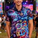 uideazone Mens Funny Hawaiian Shirts 3D Graphic Button Down Short Sleeve Tropical Holiday Beach Aloha Shirt (Purple, XXL)