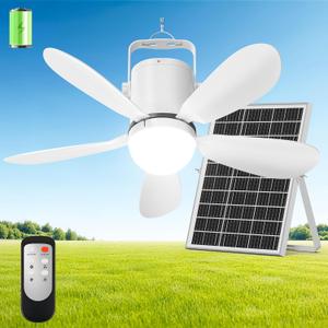 21” Solar Ceiling Fan Light, 35W Solar Powered Gazebo Fan with Remote Control, Rechargeable Battery Operated Portable Camping Fan Outside, for Tent Patio Greenhouse Porch Canopy Pergola