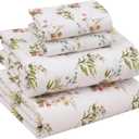 RUVANTI 100% Cotton Percale Sheets Queen Size, Floral Bliss | Crisp Cooling, Deep Pocket 16", Soft Breathable & Durable, Hotel-Style, 4 Piece Set