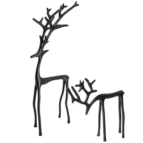 BOTUMIUY Black Reindeer Christmas Decor, Set of 2 Modern Alloy Metal Reindeer Statues Decorations, Elegant Decor for Indoor Living Room Office