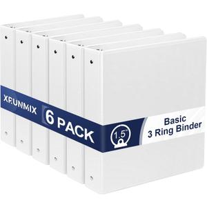1.5-Inch 3-Ring Binder with Pockets, 1-1/2 Premium View Binders with Three Ring Binders Holds up to 325 Sheets US Letter Size, Bulk Pack of 6, Perfect for Home, Office, and School (1.5-inch) White
