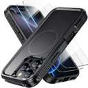 Magnetic for iPhone 16 Pro Max Case, Heavy Duty Protection, 23ft Military-Grade Drop Protection, Compatible with MagSafe, Tough Non-Slip, Matte Surface Phone case for iphone 16 Pro Max 6.9", Black