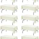 10-Pack Ivory Tablecloths for Rectangle Tables, 60 x 102 Inches, Stain-Resistant Polyester Fabric for 6 Foot Tables - Washable Table Covers for Weddings, Banquets, Birthday Parties, Events