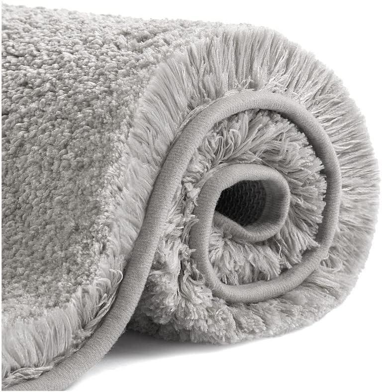 VANZAVANZU Bath Mats Non Slip Ultra Soft Absorbant Microfiber Fluffy Thick Bathroom Rugs Machine Washable (24"x36", Light Gray)