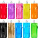 10 Pcs Collapsible Foldable Water Bottle 480ml, Leak Proof with Carabiner, BPA Free, Reusable Drinking Bags for Travel, Gym, Camping, Hiking