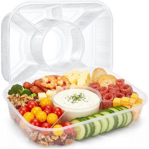 Shellwei 2 Pcs Jumbo Veggie Tray 15.6" x 11.2" x 3" Valentine Cookie Tray Divided Serving Travel Serving Platter Fruit Platter for Veggie, Taco, Fruit, Salad in Party/buffet (No Lid)