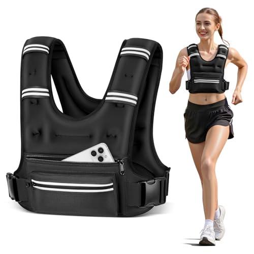 Mieakvool Weighted Vests for Women Men, 12lb Weighted Vest with Storage Pockets, Rucking Vest with Reflective Stripe, Adjustable Straps Weight Vest for Running, Walking, Workout, Training