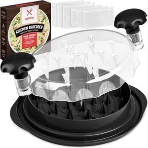 Pack of 2 Aybeez Chicken Shredder + 6 Freezer Bags | 20 oz | Hardened, Anti-Slip Chicken Shredder Tool Twist with See-Through Lid | Safer-than-Knives Meat Shredder Tool Twist | Dishwashable | Chicken Puller