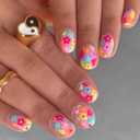 2 x Square Press on Nails Short Acrylic Nails with Flowers Design Colorful Nails for Women 24 PCS/Set