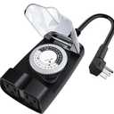 G-Homa 24 Hour Mechanical Outdoor Timer Outlet, Outdoor Timer for Lights, Waterproof, 2 Grounded Outlets, 15A 1/2HP, Heavy Duty, ETL Listed
