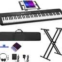 88 Key Digital Piano, Semi Weighted Electronic Keyboard Piano with Music Stand, Power Supply, Sustain Pedal, Bluetooth, Carrying Case, Headphones, USB-MIDI Compatibility, for Beginner Professional