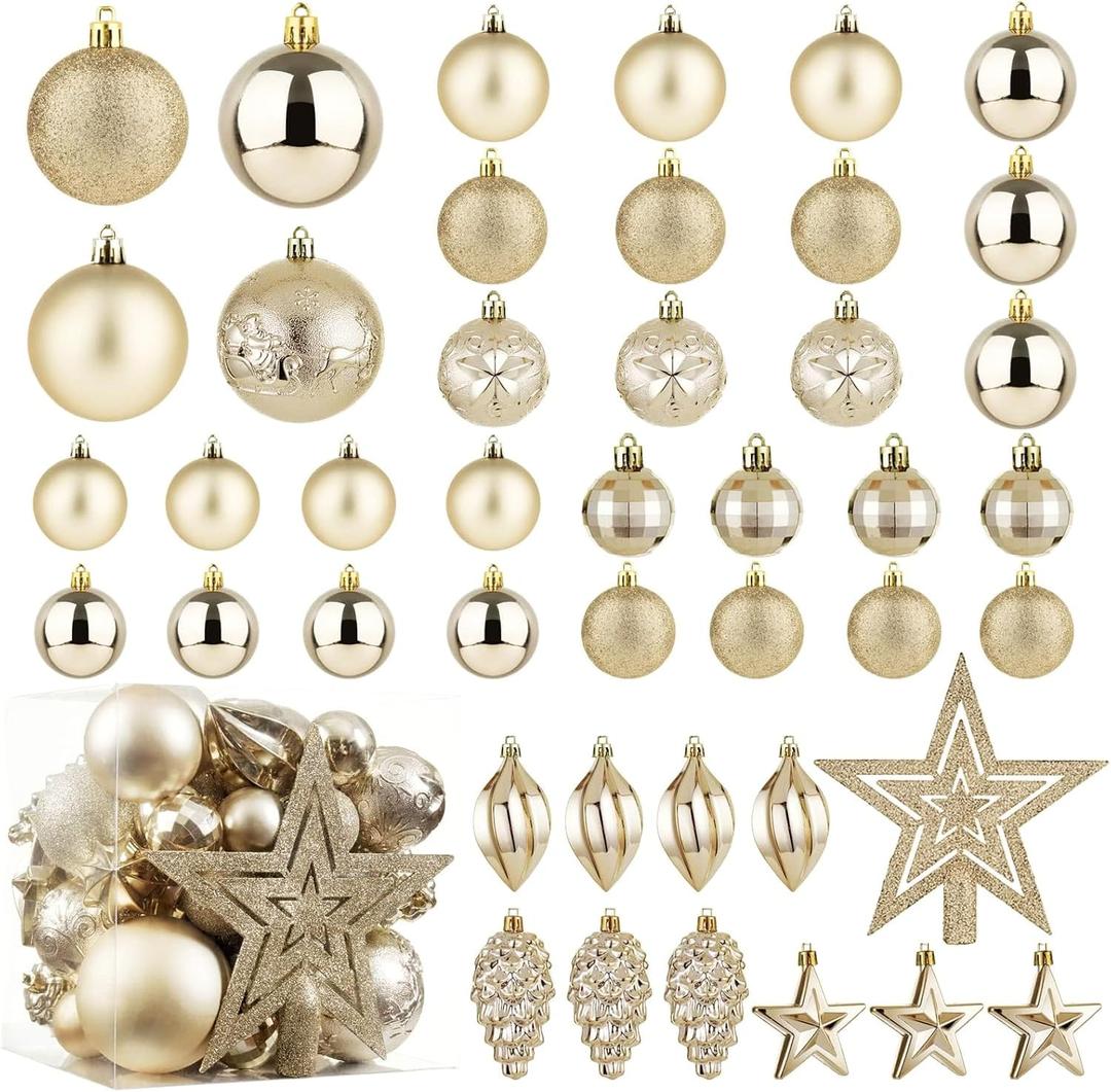 Christmas Ball Ornaments - 43pcs Shatterproof Christmas Tree Decorative Hanging Ornaments with Loop for Xmas Holiday Party Wreath Home Decoration (Champagne)