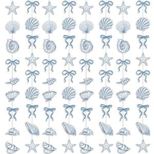 TaoBary 8 Pack Blue Bow Starfish and Seashell Garland 6.56 ft Ocean Coastal Nautical Paper Hanging Decorations Pre Strung Banner for Under The Sea Beach Wedding Mermaid Birthday Party Decorations