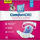 OUT! Petcare Disposable Dog Diapers, Female Dog Diapers, Incontinence Protection for Dogs, Heat Cycle Protection, Puppy Training Solution, 18-25 Waist, Medium/Large, 32 Count