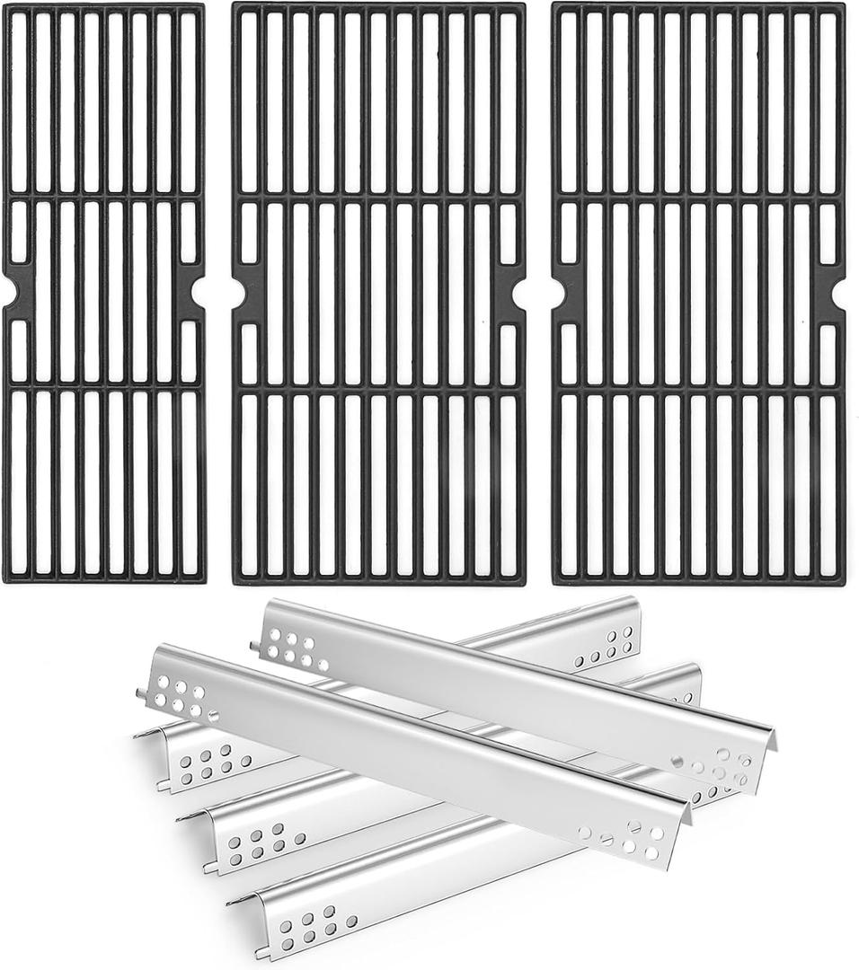 Hisencn Grill Parts for Char-Broil 463347519, 463347518, 463342119, 463347418, 463347017, Cast Iron Cooking Grates 18" x 25" & Heat Plates G470-0004-W1A, Performance Grill Replacement Parts
