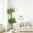 6FT Artificial Ficus Tree Faux Plants Indoor with White Pot | Lifelike Dense Leaves, Easy Snap-fit Assembly, No Watering, No Pruning, Faux Ficus Trees for Living Room Office