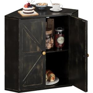 Corner Bread Box for Kitchen Counter Double Layer Bamboo Bread Storage Container Large Capacity Bread Storage Bin Farmhouse Breadbox Organizer (Antique Black)