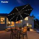 9ft Patio Umbrella with Solar Lights, Outdoor Umbrella with 24 LED Solar Umbrella Lights, Solar Patio Umbrella with Push Botton Tilt & Crank Ideal for Garden, Backyard & Pool, Black