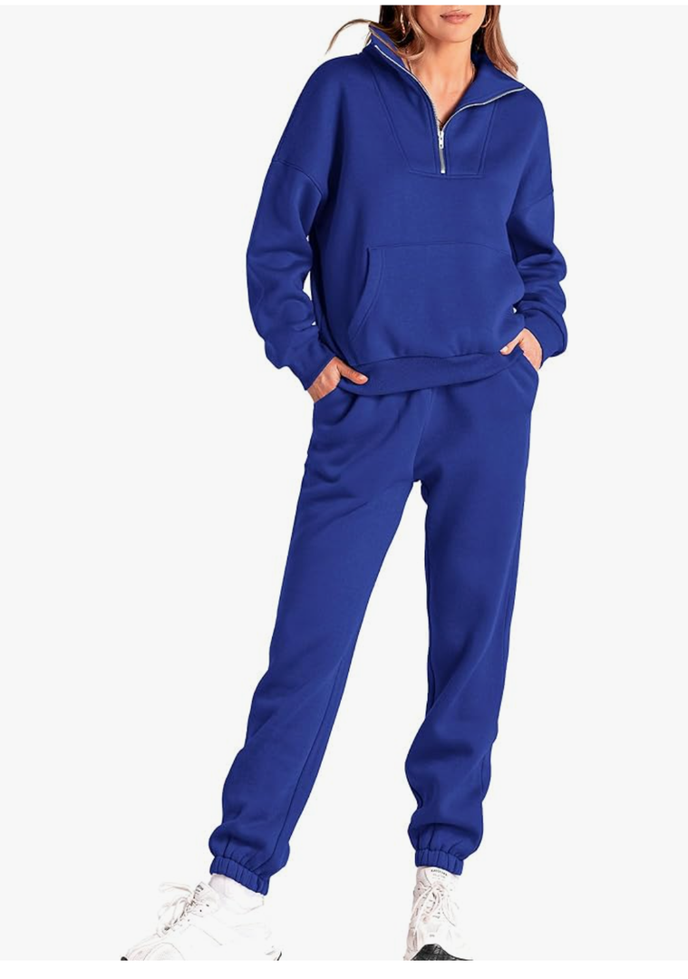 BTFBM Women 2 Piece Tracksuits Fall Winter 1/4 Zip Sweatshirt Jogger Pants Matching Lounge Sets Thick Sweatsuits Pockets, L