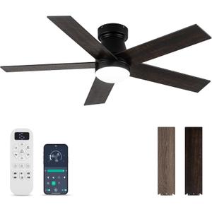 Ceiling Fans with Lights and Remote Control, Bedroom Ceiling Fan with Light 3-Color LED Dimmable and Replaceable, Memory for Lighting and Fan Reversible, 6-Speed, Timer, Indoor/Outdoor Use, 47 Inch (Dark Brown 2401)