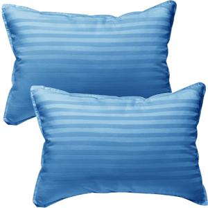 kinder Fluff Toddler Pillows (2pk) - The only Pillow for Kids 300T Cotton Shell & Down Alternative Fill - Machine Washable, Ideal Pillow for Kids Above 2 Years (10x15in - Blue) (Blue With Sateen Stripes)