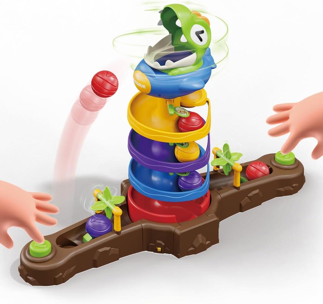 Dinosaur Ball Drop Toy for 3 4 5 6 7 8 Years Old Kids, Dino Spin Twister Toddlers Toy, Shoot Balls Toddler Montessori Toys Gifts for 3-6 Year Old Boys Girls, 2 Players PK Mode