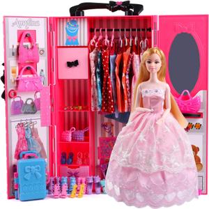 UCanaan Girl Doll and Closet Set with Doll Clothes and Accessories Items Including Fashion Dolls, Dressand Many Other Accessories (Refer Picture Shows)Best Gitfs for Girls Christmas Birthday (Rose)