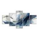 Fu-Keivy Blue Grey Abstract Canvas Wall Art Decor Fantasy Modern Artwork Painting for Living Room Bedroom 5 Panel Wall Pictures Graffiti on White Background Size: 60''W x 32''H