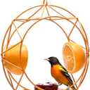 MEKKAPRO Sun Baltimore Oriole Feeder for Outdoors, Jelly and Orange Metal Bird Feeder, Unique Sun Design and Bright Color Oriole Bird Feeder, Open Top Hook, UV-Resistant Powder-Coated Steel (Single)