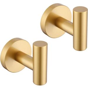 Hoooh Gold Towel Hook, SUS 304 Stainless Steel Coat/Robe Clothes Hook for Bath Kitchen Garage Wall Mounted (2 Pack), B100-BG-P2