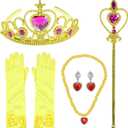 Joy Join Princess Costume Dress For Little Girls Birthday Party Dress Up With Gloves,Crown,Wand,Necklace 4-5 Years (4T 5T)