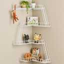 Fire Escape Wall Shelf - Modern City Style 4-Tier Corner Wall Shelves, Easy to Install Metal Ladder Shelf for Figures, New York Decorative Shelves for Bathroom, Living Room & Home Decor,White