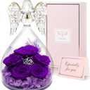 Yamonic Birthday Gifts for Mom Grandma,Glass Angel Figurine with Five Real Roses Gifts, Preserved Flowers Rose Gifts for Women, Her, Mother, for mom, Christmas Valentine Day Gifts