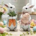 Easter Decorations for Home - 2pcs Resin White Easter Bunny - Small Bunny Statues Figurines Decor for Indoor Table Centerpieces Decorations Tiered Tray,Tabletop - Spring Decor Rabbit 4.33 inch Tall