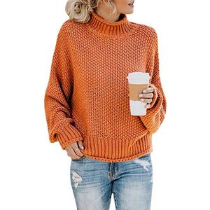 Women Chunky Knit Mock Neck Sweaters Batwing Sleeve Loose Fit Winter Heavyweight Thick Yarn Pullover Sweater (Medium, 8-orange)