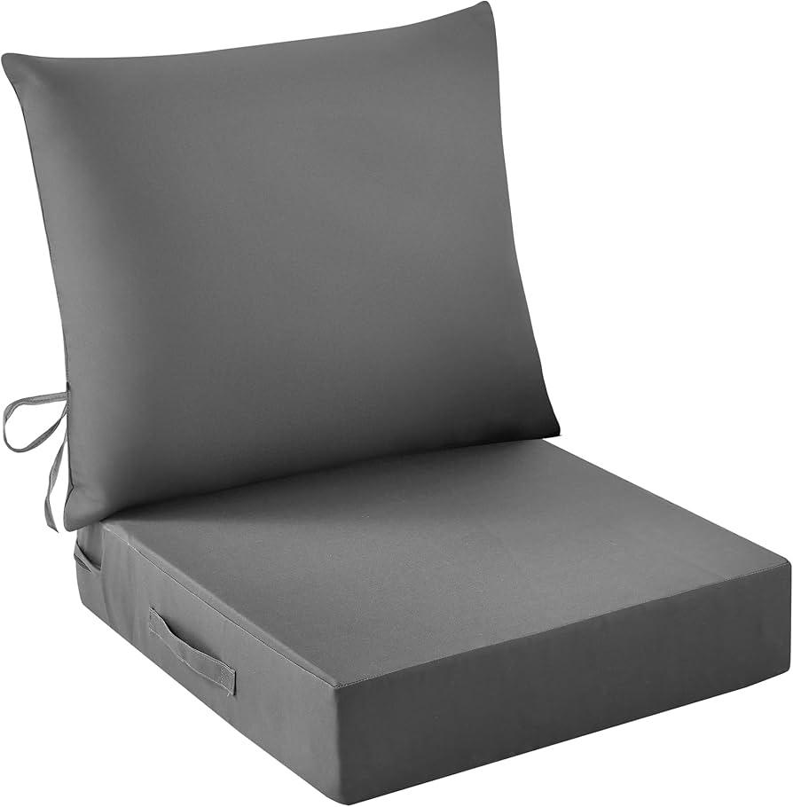 IASEAHK Outdoor Seat Cushion Set, Waterproof & Fade Resistant Patio Chair Cushions, Outdoors Cushion for Patio Furniture, 24 x 24 x 5.75 Inch, Outdoor Couch Cushions with Handle and Ties, Black