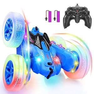 SGILE Stunt Car with Sides & Headlights, 2.4Ghz Double Sided 360 Flips Race Car, Rechargeable RC Kids Toy for Boys & Girls Birthday Gift, Blue