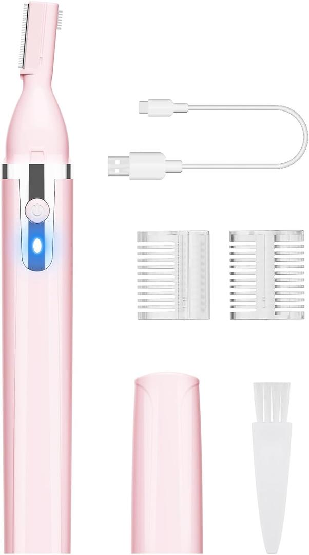 Eyebrow Trimmer Electric Eyebrow Razor for Women, Rechargeable Facial Hair Shaver Painless Detail Trimmer with Rinseable Blade for Face Neck Lips (Pink)