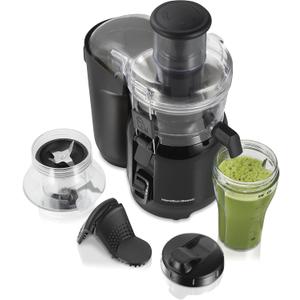 Hamilton Beach Juice & Blend 2-in-1 Juicer Machine and 20 oz. Blender, Big Mouth Large 3” Feed Chute for Whole Fruits and Vegetables, Easy to Clean, Centrifugal Extractor, 800W Motor, Black (67970)