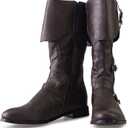 DUNHAO COS Men's Faux Leather Medieval Boots Viking Pirate Costume Boots Renaissance Faire Cosplay Shoes- Brown US 9.5-10/CH 43