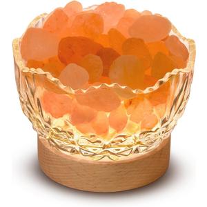 Himalayan Salt Lamp, Pink, Wooden Base, 10 Levels of Light Intensity Adjustment, USB Plug