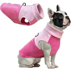 Idepet Dog Fleece Vest Sweater Zip Up Warm Pullover Dogs Jacket with D-Ring Leash Winter Cold Weater Coat Pet Sweatershirt Clothes Hoodie for Medium Dogs Boy Girl (Pink/Rose Red, M)