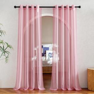 NICETOWN Voile Sheer Pink Curtains 90 inches Long for Girls Room, Grommet Casual Window Treatments with Light Filtering Airy & Elegant for Bedroom/Living Room, W54 x L90