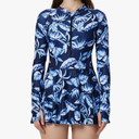 ECUPPER Women Long Sleeve Swim Dress Rash Guard Zip Front One Piece Swimsuits Modest Surfing Skirt Bathing Suit with Shorts XL