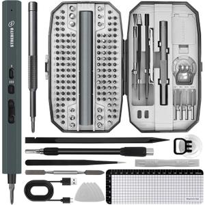 STREBITO Electric Screwdriver 155 in 1 Mini Electric Precision Screwdriver Set, 140 S2 Steel Magnetic Bits, LED Light, 650mAh, Electronics Repair Tool Kit for Computer, PC, Laptop, Phone, RC (Grey) (Regular Size)