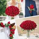 4 x DREAMLOOM 50pcs Roses Artificial Flowers, Fake Roses Realistic with Long Stems Real Touch Silk Flowers Bouquet for Valentine's Day Wedding Anniversary DIY Floral Arrangement Gifts, Red