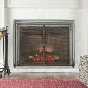 NicBex Modern Fireplace Doors - 40" x 30.5" Iron Fireplace Screen with 2 Hinged Doors, Black+gold