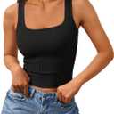 Trendy Queen Women's Summer Square Neck Tank Tops Workout Cropped Ribbed Summer Camisole Sleeveless Clothes 2025 (Medium, Black)